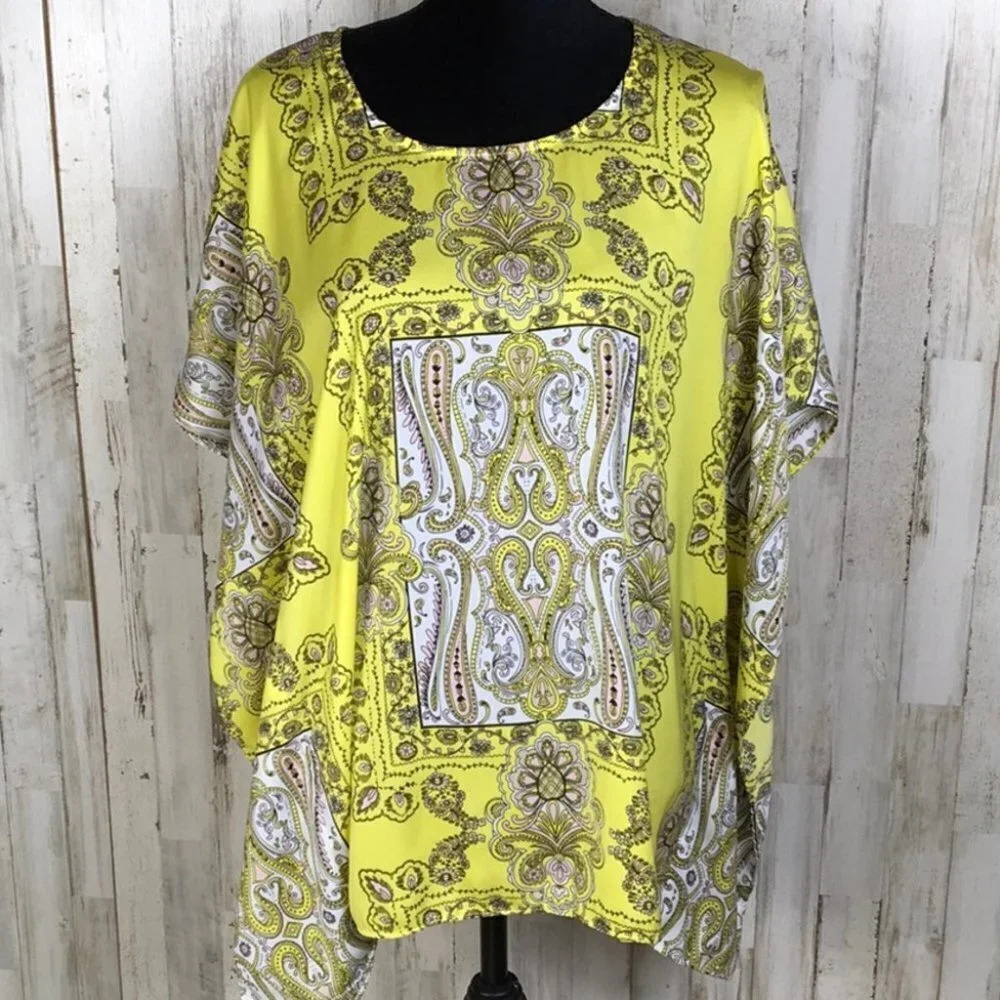 VS Yellow Bandana Paisley Tunic Top Cover Boho M